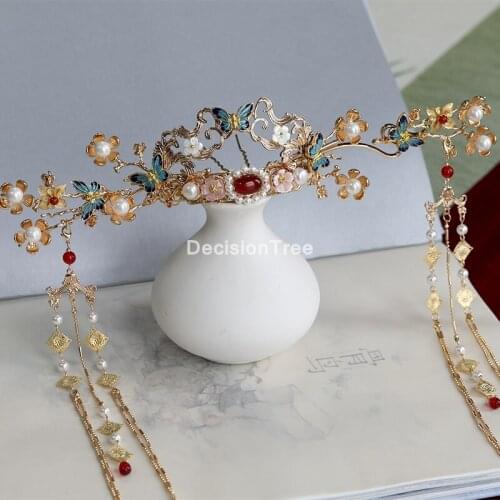 2021 blue butterfly bridal phoenix crown headdress costume hairpin classical wedding chinese traditional coronet hair jewelry