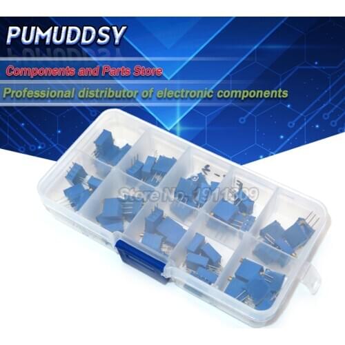 50PCS 3296W Multiturn Trimmer Potentiometer Kit High Precision 3296 Variable Resistor With Box electronic diy kit