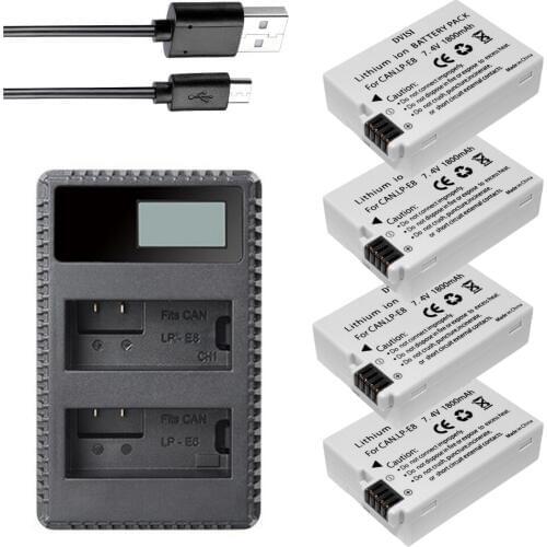 DVISI 4pcs LP-E8 LPE8 Rechargeable Batteries+ LCD DUAL USB charger For Canon 550D 600D 650D 700D T2i T3i T4i Kiss DSLR camera