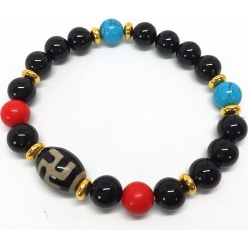Natural Black Agate Stone Bracelet Dzi Beads Amulet Tibetan Dzi Beads Bracelet for Men and Women Bring Lucky