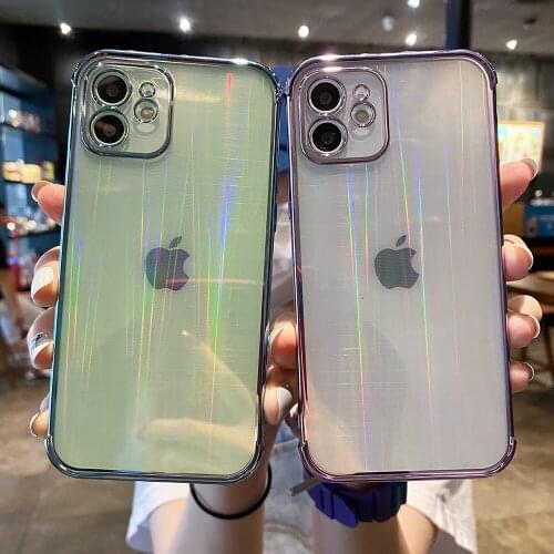 LOVECOM Gradient Laser Rainbow Case For iPhone 11 12 Pro Max XS Max X XR 7 8 Plus Soft Electroplated Frame Shockproof Bumper Bag