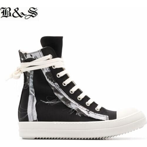 Black& Street Diving cloth canvas patchwork Lace Up high Boots flats trainer sewing main line sneaker boots