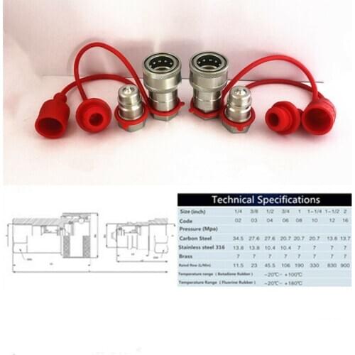 2 Pieces 1/2" Ag Hydraulic Quick Connect Tractor Couplers, Poppet Pioneer Style w/Dust Caps