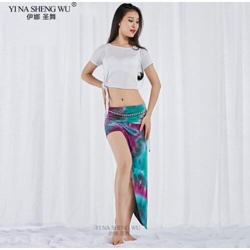 Belly Dance Clothes Women Dance Costumes Lady Skirt High Waist Short Fitted Dress Mini Skirt Tie-dyed Practice Costume 2psc/Set