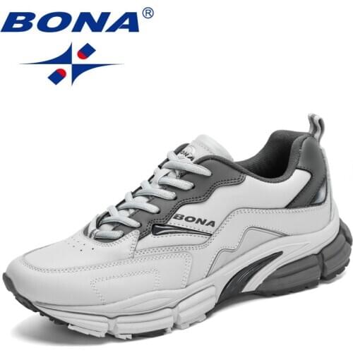BONA 2021 New Designers Action Leather Running Shoes Men Breathable Lace-Up Jogging Shoes Man Sneakers Casual Shoes Mansculino