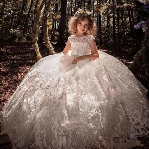 Lace Pearls First Communion Dresses For Little Girl Sleeveless Pageant Ball Gowns Custom Made