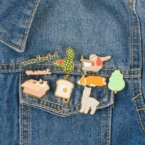 Cute Cartoon Pet Brooch Mini Food Plants Cat Corgi Dog Alpaca Letter Pin Brooch Gifts For Girls Kids