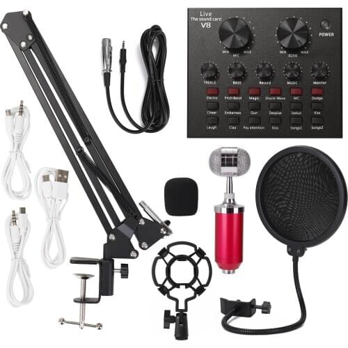 Multifunctional Suspension Microphone Kit Broadcasting Recording Condenser Microphone Set Adjustable Audio Mixer