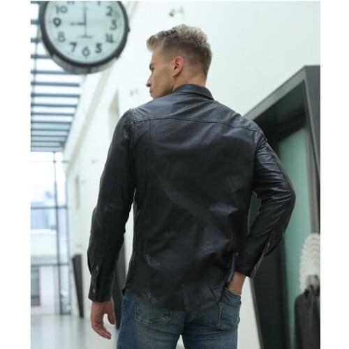 2020 mens slim fit genuine England style skinny goatskin leather jacket men fashion Nightclub bottoming shirt