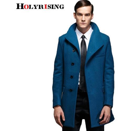 Holyrising Men Wool Coats Casual Long Coats And Jackets Stand Collar Overcoat Classic Coat Mens Cloth 4 Clours M-4XL 18636-5