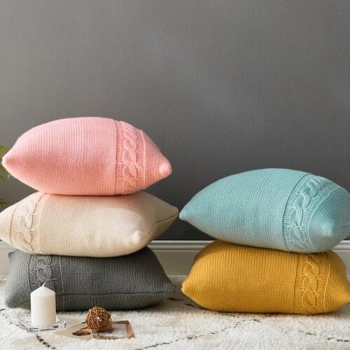 Cushion Cover Knitted Pillowcase Blue Mustard Yellow Gray Pink Pillowcase Fashion 45cm*45cm Sofa Bed Home Decoration