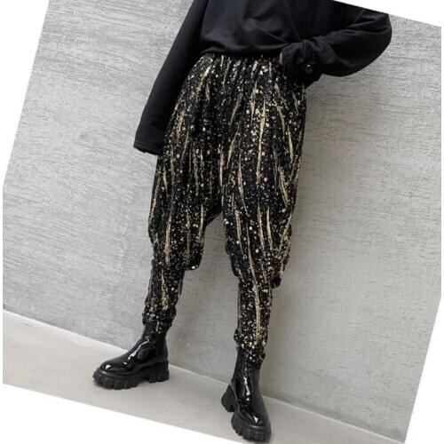 Autumn mens pants harem pant men Bronzing loose low crotch baggy trousers personality pantalones hombre cargo pantalon homme