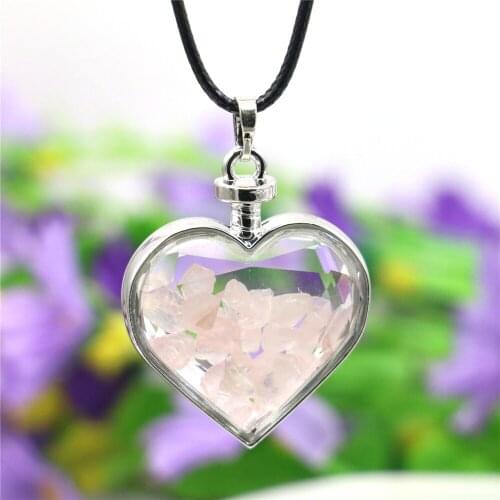 30mm Heart Shape Irregular Pink Crystal Pendant Necklace Natural Stone Slide Black Rope Chain Neckwear Jewelry Making Design