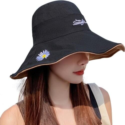Ladies Bucket Hat Fisherman Hat Daisy Embroidery Print Fashion Mens Caps Women‘s Cap Sun Hat Leisure Sunshade Beach Fishing