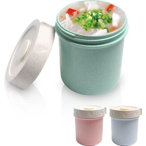 400ML Wheat Straw Soup Cup Breakfast Porridge Lunch Box Microwaveable Leak-proof Sealed Plastic Pot with Lid Food Holder