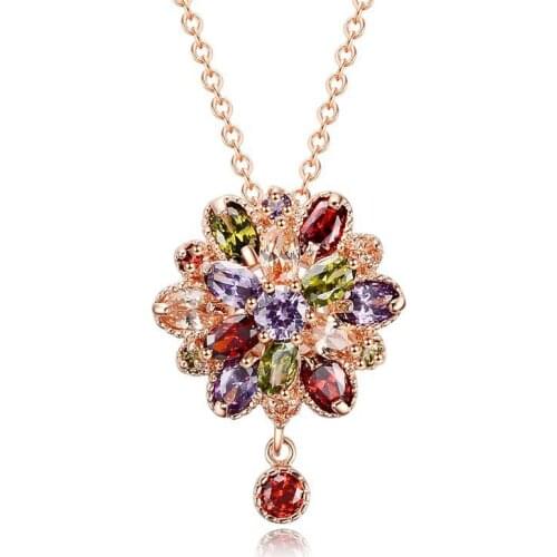 Luxury Multicolor Pendant Necklace for Women Flower Wedding Party Prom Austrian Crystal Fashion Necklaces 2018 Collier Femme