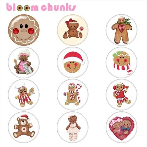 Merry Christmas snowman Bear gingerbread 10pcs mixed 12/18/25mm Round photo glass cabochon demo flat back Making finding B6265