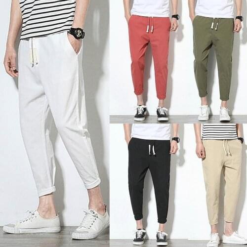 Sweatpants Plus Size Men Joggers Track Pants Men Casual Solid Color Ankle Tied Pockets Drawstring Sports Long Pants Trousers