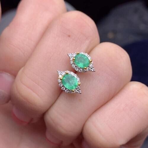 Natural And Real emerald earring Free shipping Real original emerald 925 sterling silver Gem Earring