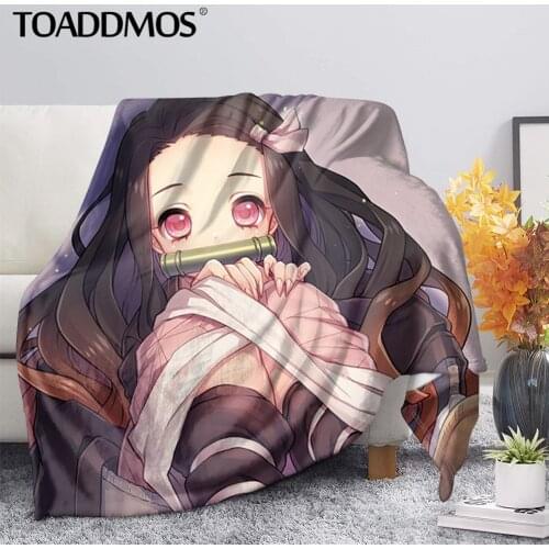 TOADDMOS Anime Demon Slayer Print Fleece Blanket Comfort Soft Bed Thin Quilt Sofa Office Nap Warm Blanket for Kids Adults manta