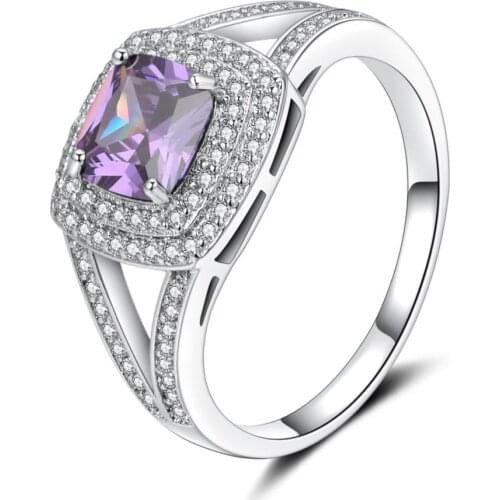 UFOORO Silver Color Luxury Square Bijoux Fashion Wedding Ring Set Cubic Zirconia Jewelry For Women As Chirstmas Gift