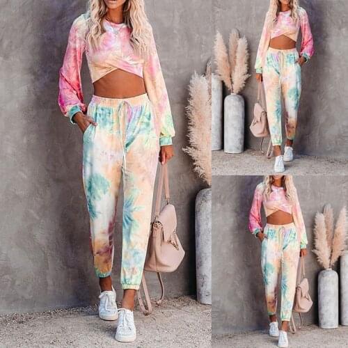 Women Casual Tie Dye Tracksuit Pijama Homewear Two Piece Set Loungewear Sweatshirts Suit Loose Outfits 2021 Spring Clothes S-2XL