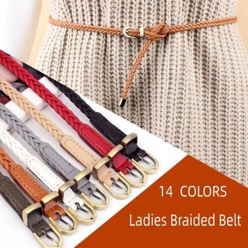 CANZE Women Pin Buckle Vintage Casual Belt Thin Belt Waist Rope Accessories Dress Shirt Woven Small Belt