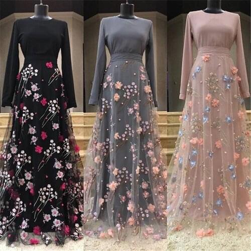 Loriya Embroidered Three-Dimensional Flower Long Dress Women Boho Long Maxi Dress Long Sleeve