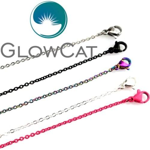 1PC Colorful Rainbow Pink Black Bright Silver tone Link Chain Necklace 18'' Stainless Chains for DIY Jewelry Making