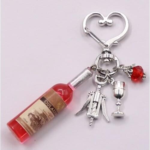 1pcs Red Wine Glass Charm Love Keychain Cheers Jewelry GIfts For Wine Lover Wine Bottle Opener Charm Red Beads Keyring