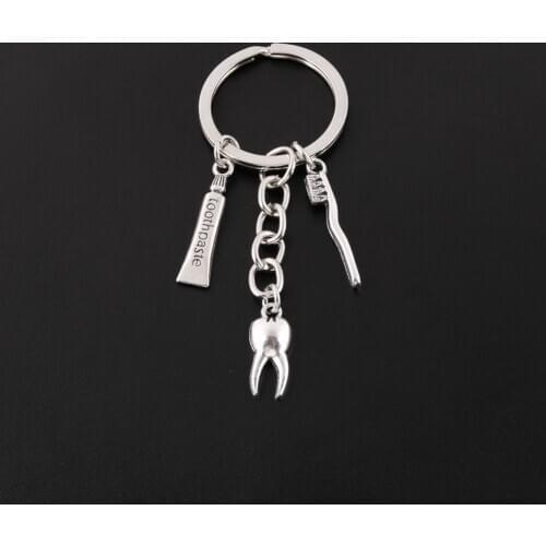1Pc Toothbrush Toothpaste Charms Keychain Making Teeth Dental Keyring For Family Gift Handmade Jewelry Wholesale