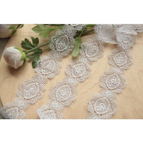 10Yards Water Soluble Hollow Rose Floral Embroidered Lace Trim Fabric Patch Appliques for Wedding Dress Apparel Decor Supply