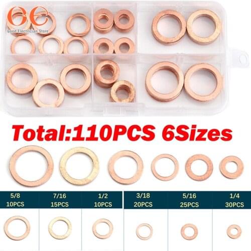 110PCS Flat Copper Washer 6 Sizes M6 M8 M10 M12 M14 M16 kit de resorte de goma universal washer