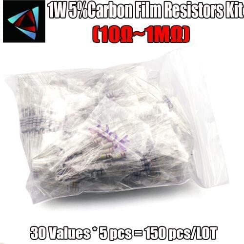 10-1M ohm 1W 5% 30valuesX5pcs=150pcs carbon film resistor,RESISTORS Assorted Kit, Metal Oxide Film Resistors