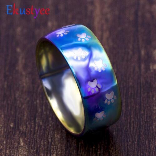 2019 Fashion Cute Stainless Steel Rings Jewelry Pet Cat Claw Dog Palm Dogs Footprints Rainbow Ring for Gift