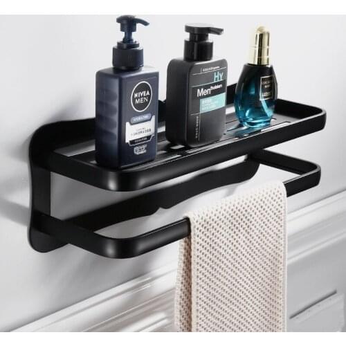 30cm Black Bathroom Wall Shelf Space Aluminum Shower Basket Shelves Bathroom Shampoo Holder Kitchen Storage Rack Accessories