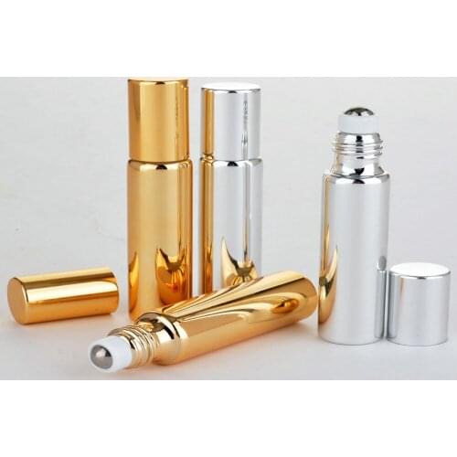 500pcs/lot 10ML UV Empty Glass Refillable Perfume Bottle With Metal Ball roll on perfume bottles Essential Bottles