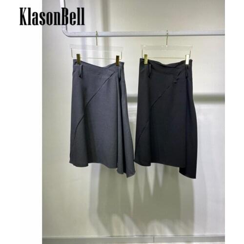 9.1 KlasonBell Irregular Wool Fashion Solid Color Midi Skirt Women 2 Color