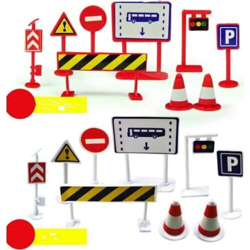 9Pcs/set DIY Mini Traffic Signpost Scene Educational Toys for Children Traffic Signage Model Toy Gift For Infant Boys Girls