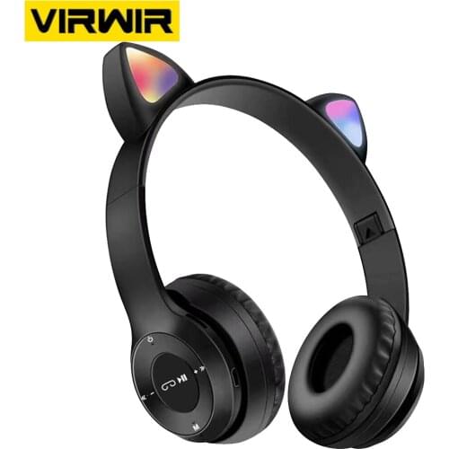 VIRWIR New Cute Cat Ears Bluetooth Wireless Headphone With Mic Noise Cancelling Kid Girl Stereo Music Helmet Phone Headset Gift