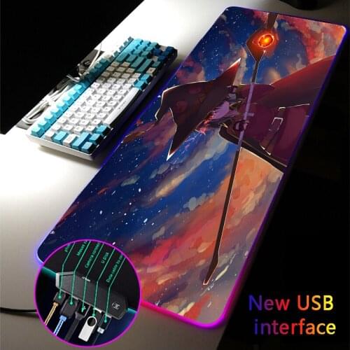 MRGLZY Anime Cute Girl RGB Gaming XXL Large Mouse Pad LED 4-Port Megumin Mousepad USB Hub Games Computer PC Mouse Mat for Csgo