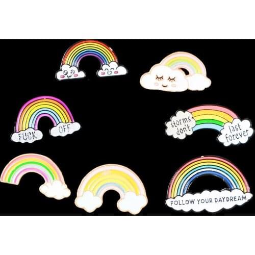 Cartoon rainbow clouds Jacket T-shirt Brooches Badge Cute Rainbow Enamel Pins Denim jeans Lapel Gifts for Childrens Birthday