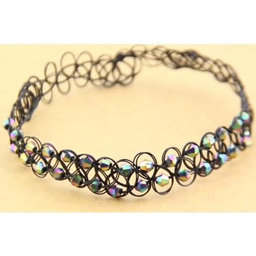 Hot New Rainbow Beads Tattoo Choker Elastic Necklace Pendant 90s Festival 1pcs aesthetic chains Hip Hop Girl Long Neck