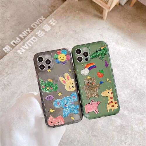 Cartoon Bear Rabbit Animal Phone Case For iPhone 11 12 Pro Max XR XS 8 7Plus SE20 Soft Kawaii Jelly Green Japan Clear Back Cover
