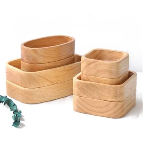 Rubber Thicken Wooden Bowl Pan Plate Fruit Dishes Saucer Tea Tray Dessert Dinner Bread Wood Plates Storage Bowl