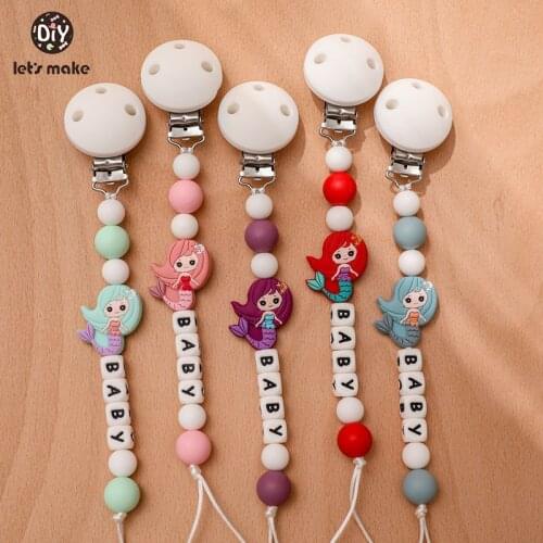 Lets Make Baby Silicone Custom Letter Bracelet Mermaid Series BPA-Free Food Grade Silicone Bead Nipple Clip Teether Kids Gifts