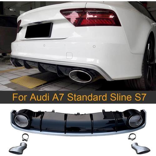 Rear Bumper Diffuser Lip for Audi A7 Standard Sline S7 2016-2018 PP Diffuser with Exhaust Tips Not RS7 Carbon Look/ Gloss Black