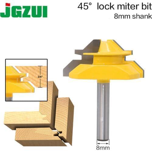 1PC 8mm Shank Medium Lock Miter Router Bit - 45 Degree - 3/4" Stock woodworking milling cutter/milling tools /carbide end RCT