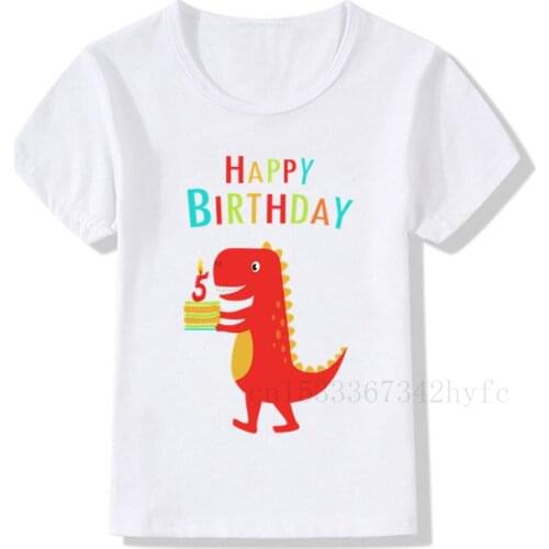 Boy Dinosaur 1-9 Birthday Number Print T Shirt Children happy Birthday T-shirts Boy&Girl Funny Gift Tshirt Present Boys Clothes