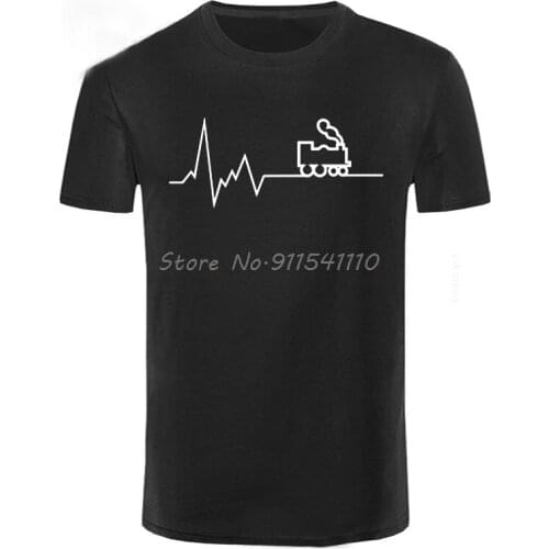 Heartbeat Railway T Shirt Men Funny Train Printed Cotton Tops For Men Summer Short Sleeve T-shirts Camisetas Clothing